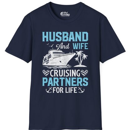 Husband and Wife Cruising Partners for Life Nautical Romance Shirt — T-Shirt T-Shirt – Navy – Best Cruise Shirts