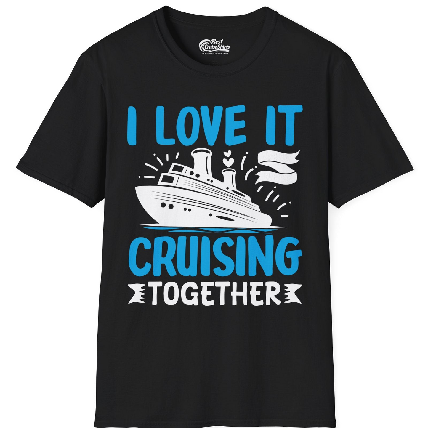 Romantic Cruise Ship Playful Hearts Cruising Together Shirt Design — T-Shirt T-Shirt – Black – Best Cruise Shirts