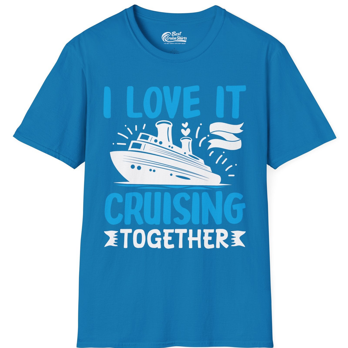 Romantic Cruise Ship Playful Hearts Cruising Together Shirt Design — T-Shirt T-Shirt – Sapphire – Best Cruise Shirts