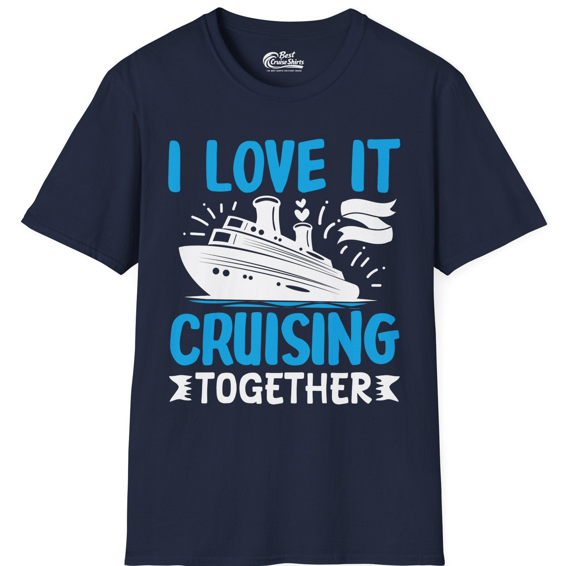 Romantic Cruise Ship Playful Hearts Cruising Together Shirt Design — T-Shirt T-Shirt – Navy – Best Cruise Shirts