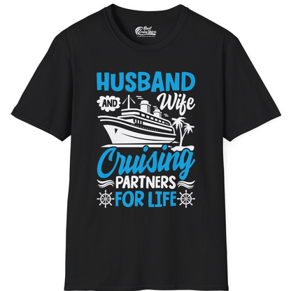 Husband and Wife Cruising Partners for Life Nautical Couples Shirt — T-Shirt T-Shirt – Black – Best Cruise Shirts