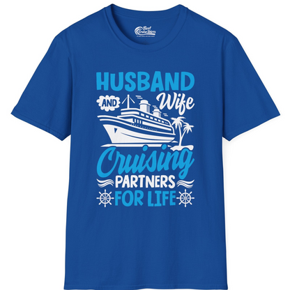 Husband and Wife Cruising Partners for Life Nautical Couples Shirt — T-Shirt T-Shirt – Royal – Best Cruise Shirts