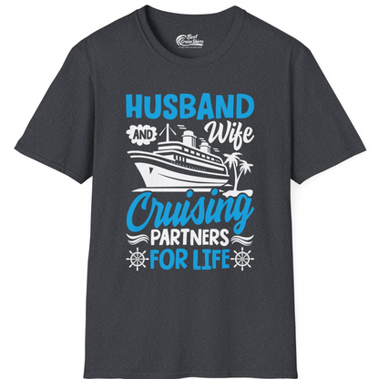 Husband and Wife Cruising Partners for Life Nautical Couples Shirt — T-Shirt T-Shirt – Dark Heather Grey – Best Cruise Shirts