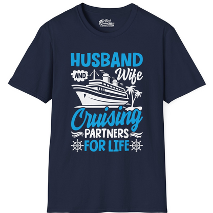 Husband and Wife Cruising Partners for Life Nautical Couples Shirt — T-Shirt T-Shirt – Navy – Best Cruise Shirts