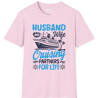 Husband and Wife Cruising Partners for Life Nautical Couples Shirt — T-Shirt T-Shirt – Light Pink – Best Cruise Shirts