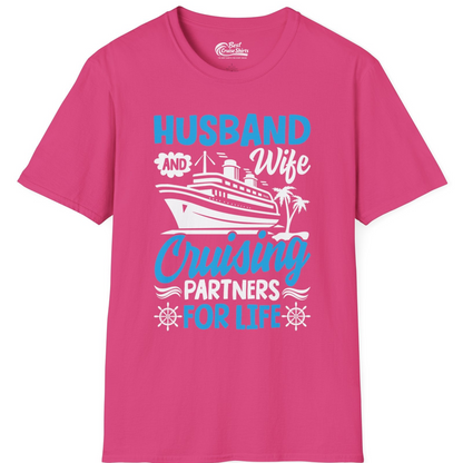 Husband and Wife Cruising Partners for Life Nautical Couples Shirt — T-Shirt T-Shirt – Heliconia – Best Cruise Shirts