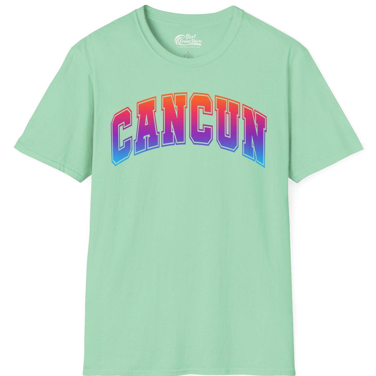 Cancun Mexico Bold Collegiate Style Shirt T-Shirt – Mint Green – Best Cruise Shirts