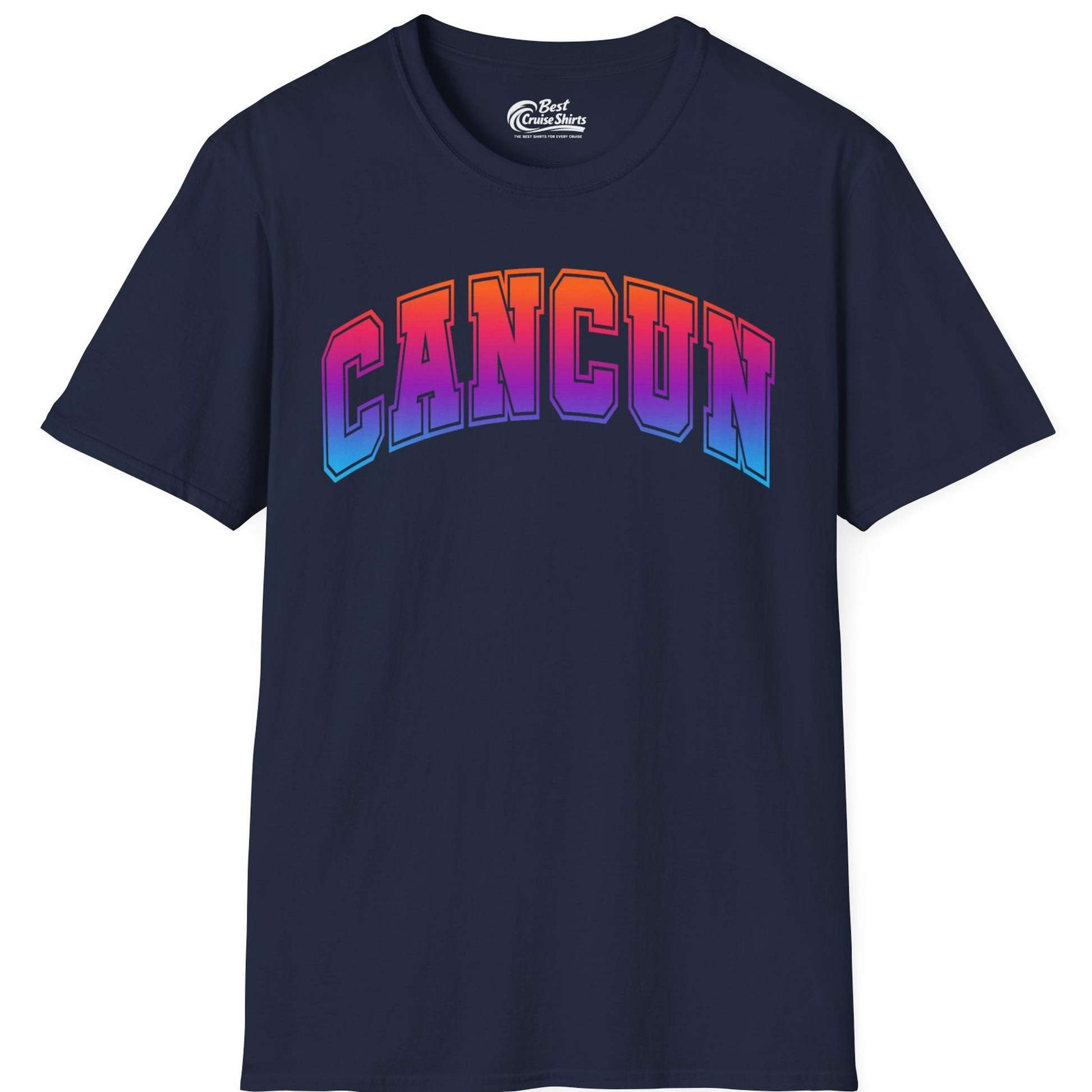 Cancun Mexico Bold Collegiate Style Shirt T-Shirt – Navy – Best Cruise Shirts