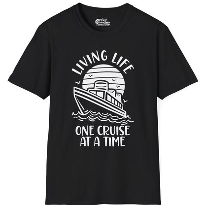 Living Life One Cruise at a Time Ocean Sunset Waves Graphic Shirt — T-Shirt T-Shirt – Black – Best Cruise Shirts