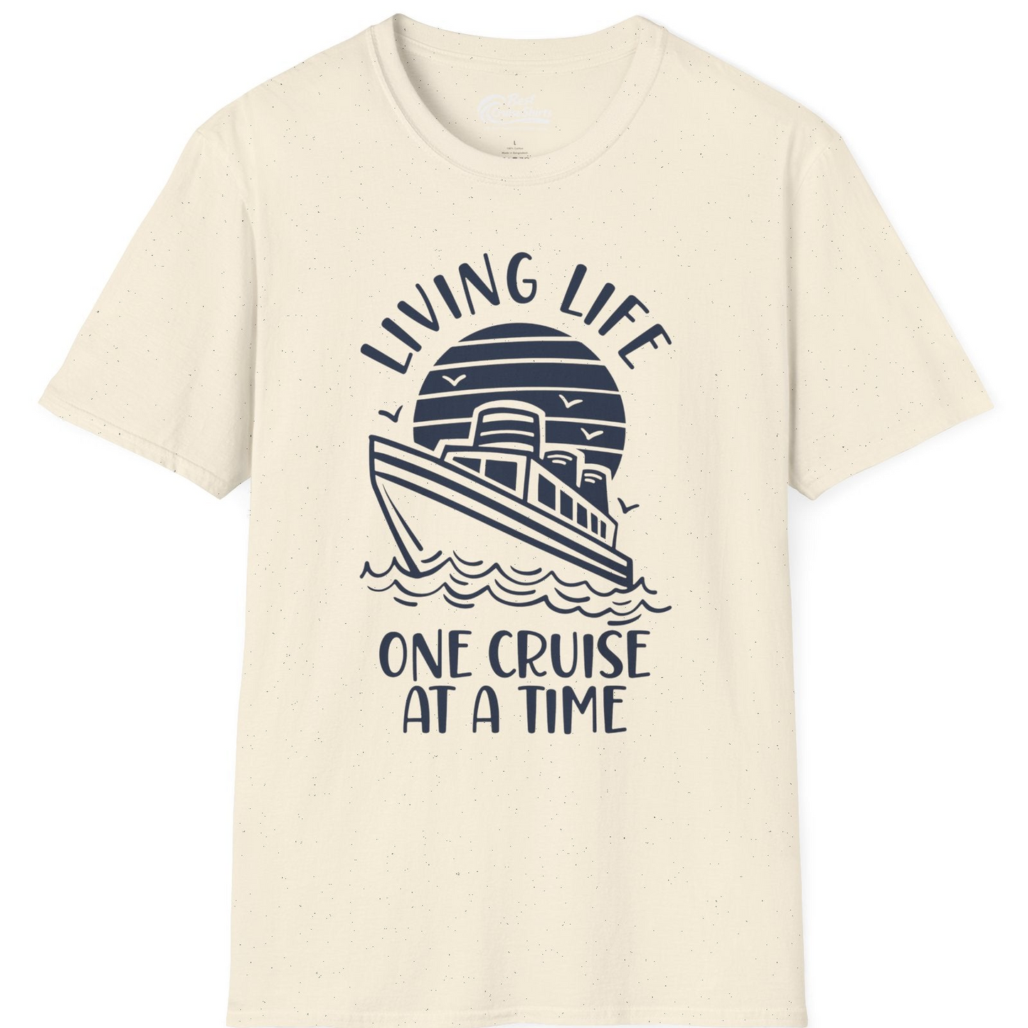 Living Life One Cruise at a Time Ocean Sunset Waves Graphic Shirt — T-Shirt T-Shirt – Natural – Best Cruise Shirts