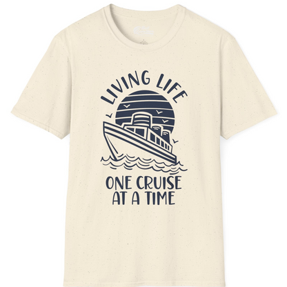 Living Life One Cruise at a Time Ocean Sunset Waves Graphic Shirt — T-Shirt T-Shirt – Natural – Best Cruise Shirts