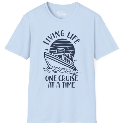 Living Life One Cruise at a Time Ocean Sunset Waves Graphic Shirt — T-Shirt T-Shirt – Light Blue – Best Cruise Shirts