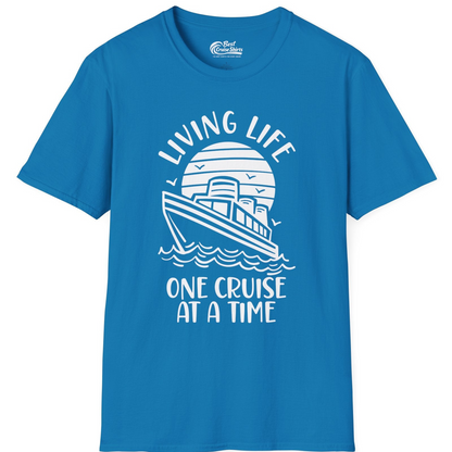 Living Life One Cruise at a Time Ocean Sunset Waves Graphic Shirt — T-Shirt T-Shirt – Sapphire – Best Cruise Shirts