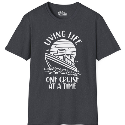 Living Life One Cruise at a Time Ocean Sunset Waves Graphic Shirt — T-Shirt T-Shirt – Dark Heather Grey – Best Cruise Shirts