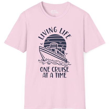 Living Life One Cruise at a Time Ocean Sunset Waves Graphic Shirt — T-Shirt T-Shirt – Light Pink – Best Cruise Shirts
