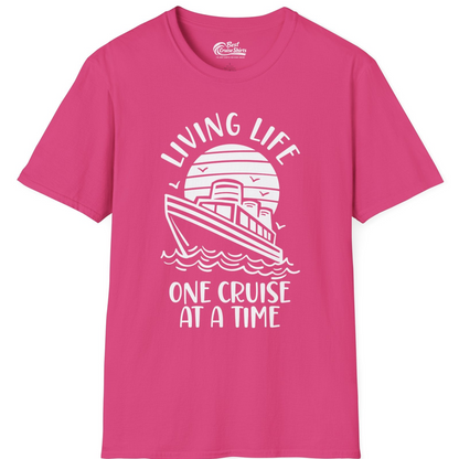 Living Life One Cruise at a Time Ocean Sunset Waves Graphic Shirt — T-Shirt T-Shirt – Heliconia – Best Cruise Shirts