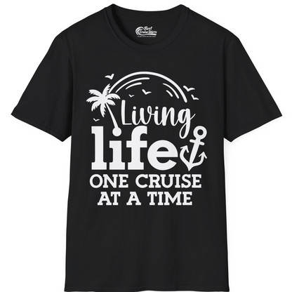 Living Life One Cruise at a Time Palm Tree Anchor Cruise Shirt — T-Shirt T-Shirt – Black – Best Cruise Shirts