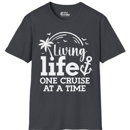 Living Life One Cruise at a Time Palm Tree Anchor Cruise Shirt — T-Shirt T-Shirt – Dark Heather Grey – Best Cruise Shirts