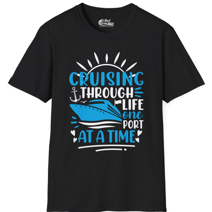 Cruising Through Life One Port at a Time Nautical Cruise Shirt — T-Shirt T-Shirt – Black – Best Cruise Shirts