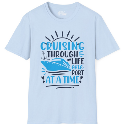 Cruising Through Life One Port at a Time Nautical Cruise Shirt — T-Shirt T-Shirt – Light Blue – Best Cruise Shirts