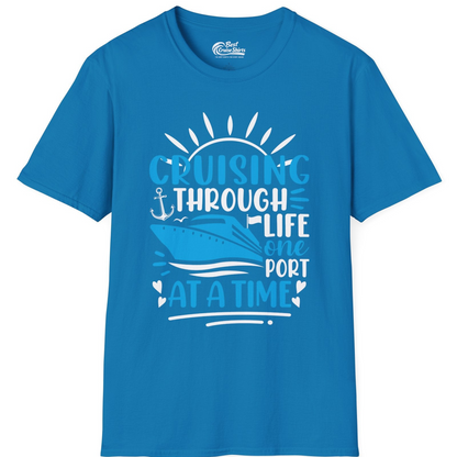 Cruising Through Life One Port at a Time Nautical Cruise Shirt — T-Shirt T-Shirt – Sapphire – Best Cruise Shirts
