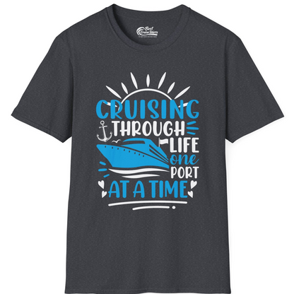 Cruising Through Life One Port at a Time Nautical Cruise Shirt — T-Shirt T-Shirt – Dark Heather Grey – Best Cruise Shirts