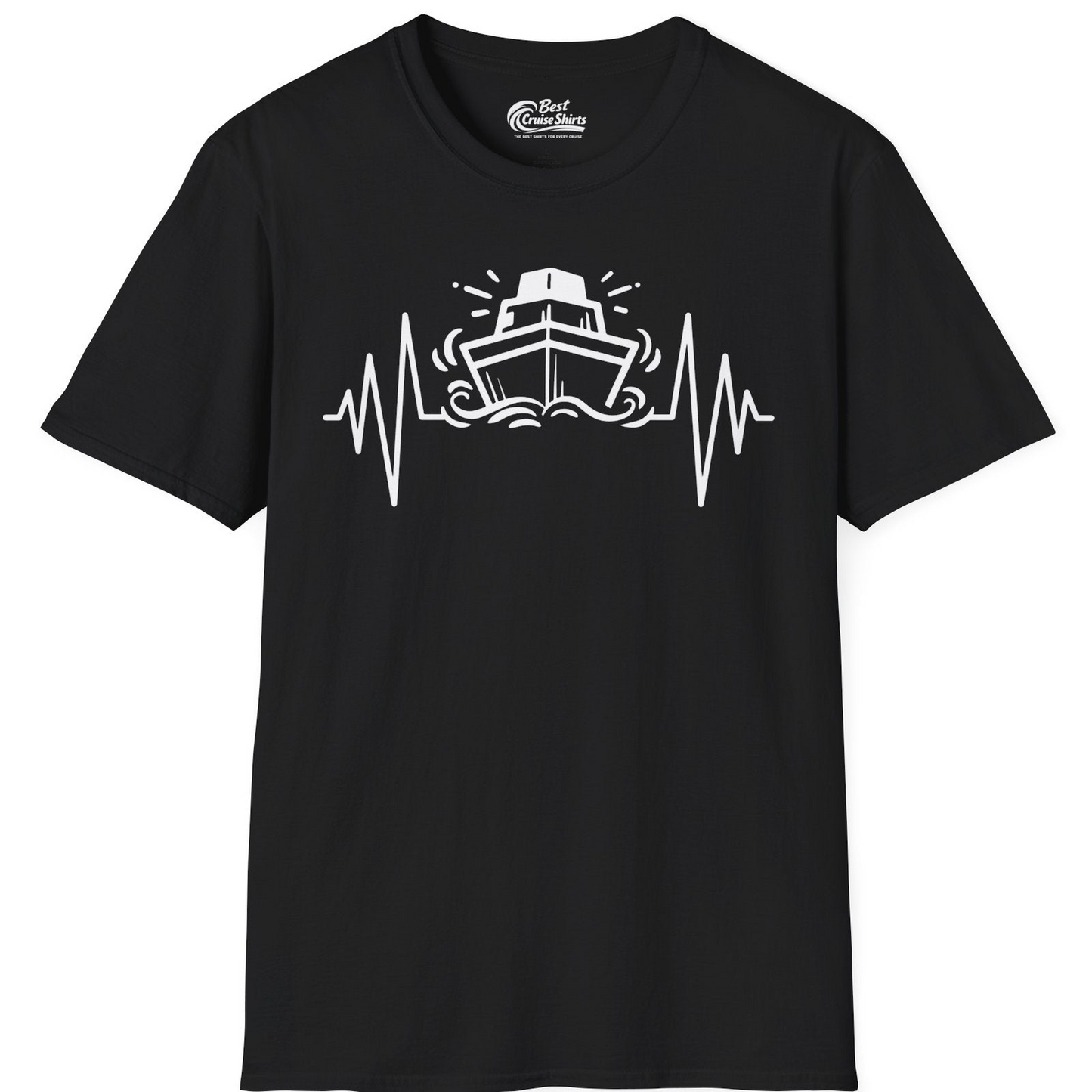 Cruise Ship Heartbeat Line Minimalist Nautical Shirt for Enthusiasts — T-Shirt T-Shirt – Black – Best Cruise Shirts