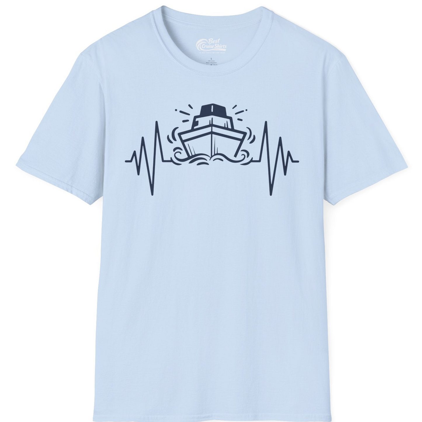 Cruise Ship Heartbeat Line Minimalist Nautical Shirt for Enthusiasts — T-Shirt T-Shirt – Light Blue – Best Cruise Shirts
