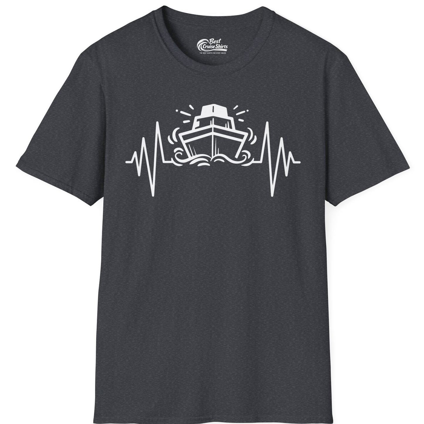 Cruise Ship Heartbeat Line Minimalist Nautical Shirt for Enthusiasts — T-Shirt T-Shirt – Dark Heather Grey – Best Cruise Shirts