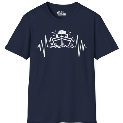 Cruise Ship Heartbeat Line Minimalist Nautical Shirt for Enthusiasts — T-Shirt T-Shirt – Navy – Best Cruise Shirts