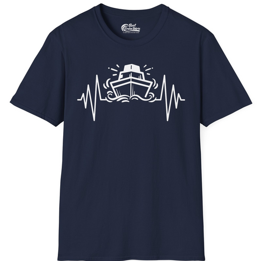 Cruise Ship Heartbeat Line Minimalist Nautical Shirt for Enthusiasts — T-Shirt T-Shirt – Navy – Best Cruise Shirts