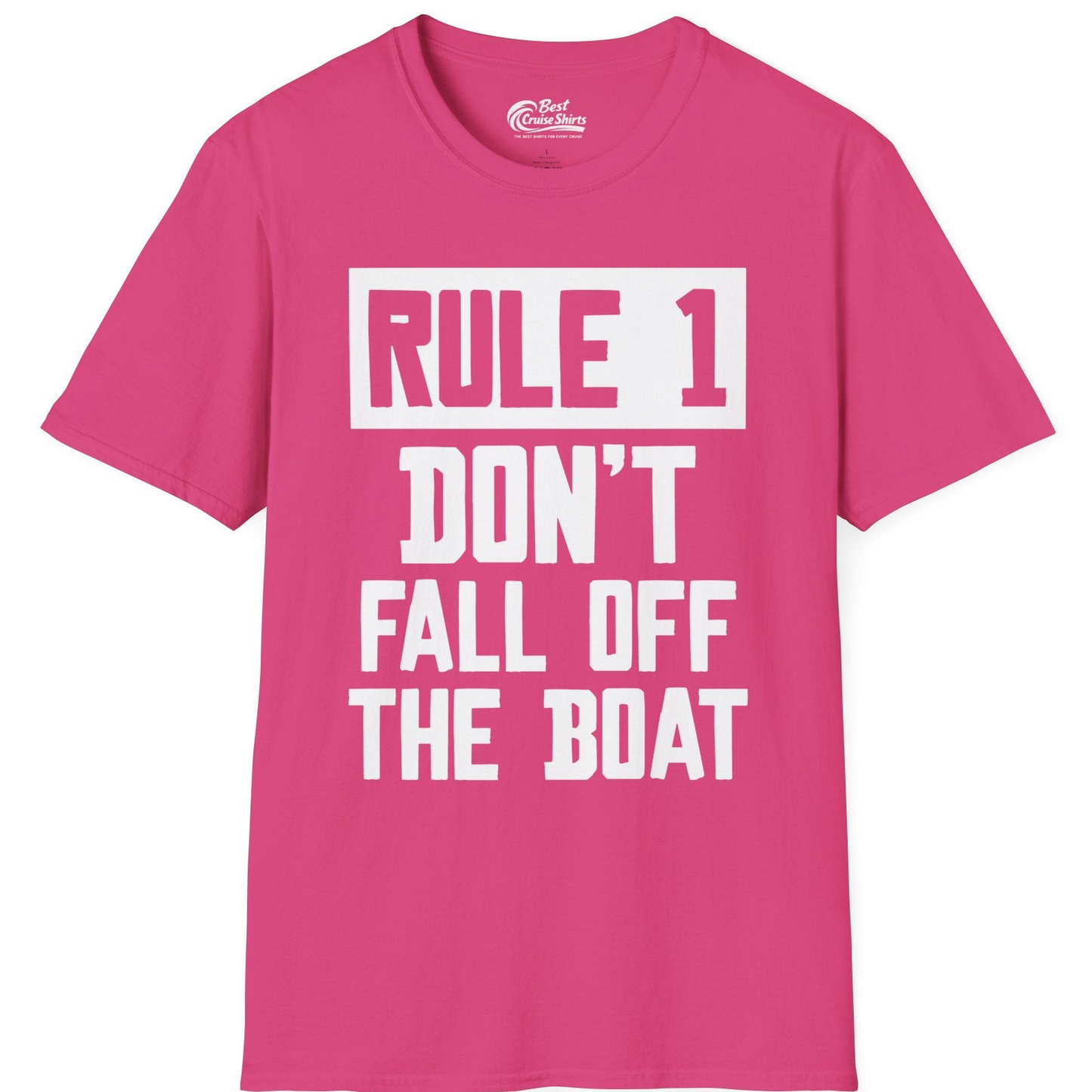 Rule 1 Dont Fall Off The Boat Funny Boating Humor Distressed Shirt — T-Shirt T-Shirt – Heliconia – Best Cruise Shirts