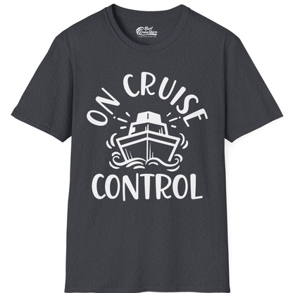 On Cruise Control Nautical Humor Shirt with Bold Ship and Waves — T-Shirt T-Shirt – Dark Heather Grey – Best Cruise Shirts