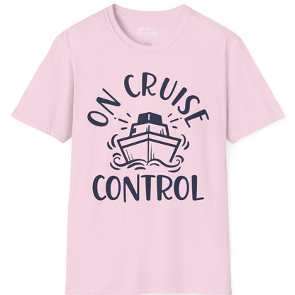 On Cruise Control Nautical Humor Shirt with Bold Ship and Waves — T-Shirt T-Shirt – Light Pink – Best Cruise Shirts