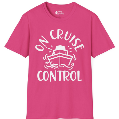 On Cruise Control Nautical Humor Shirt with Bold Ship and Waves — T-Shirt T-Shirt – Heliconia – Best Cruise Shirts
