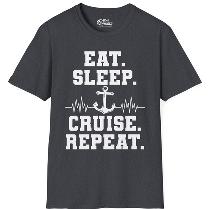 Eat Sleep Cruise Repeat Shirt T-Shirt – Dark Heather Grey – Best Cruise Shirts