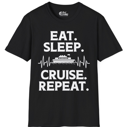 Eat Sleep Cruise Repeat Shirt with Cruise Ship Graphic Bold Text — T-Shirt T-Shirt – Black – Best Cruise Shirts
