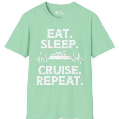 Eat Sleep Cruise Repeat Shirt with Cruise Ship Graphic Bold Text — T-Shirt T-Shirt – Mint Green – Best Cruise Shirts