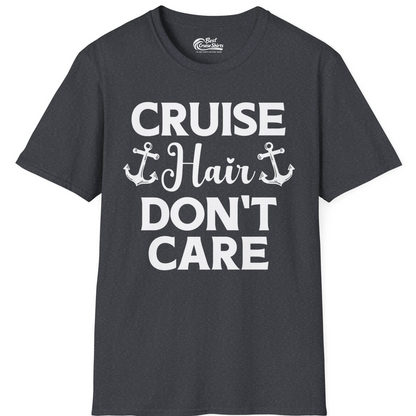 Cruise Hair Don't Care Nautical Anchor Shirt for Cruise Travelers — T-Shirt T-Shirt – Dark Heather Grey – Best Cruise Shirts