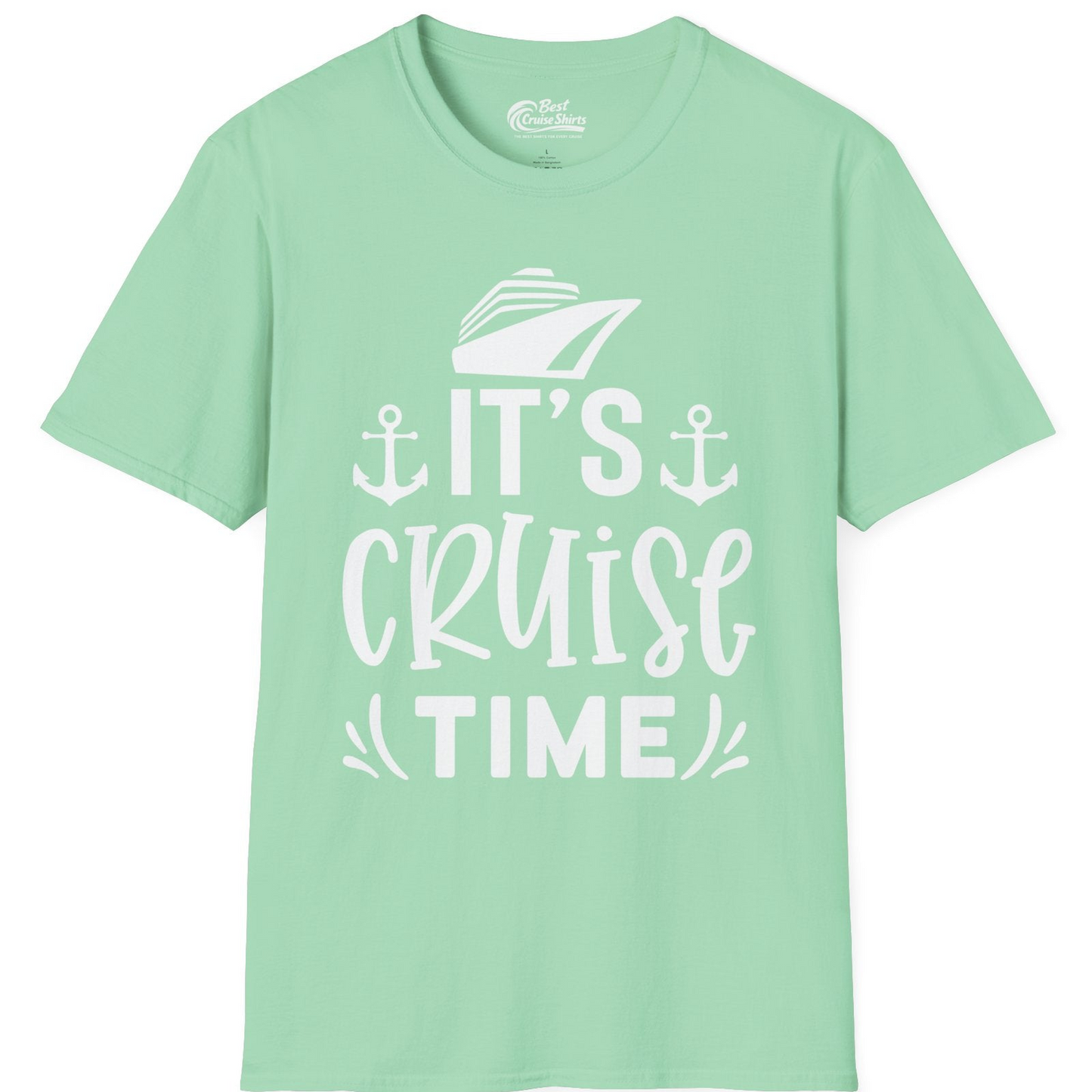 It’s Cruise Time Nautical Shirt With Anchors and Cruise Ship Graphic — T-Shirt T-Shirt – Mint Green – Best Cruise Shirts