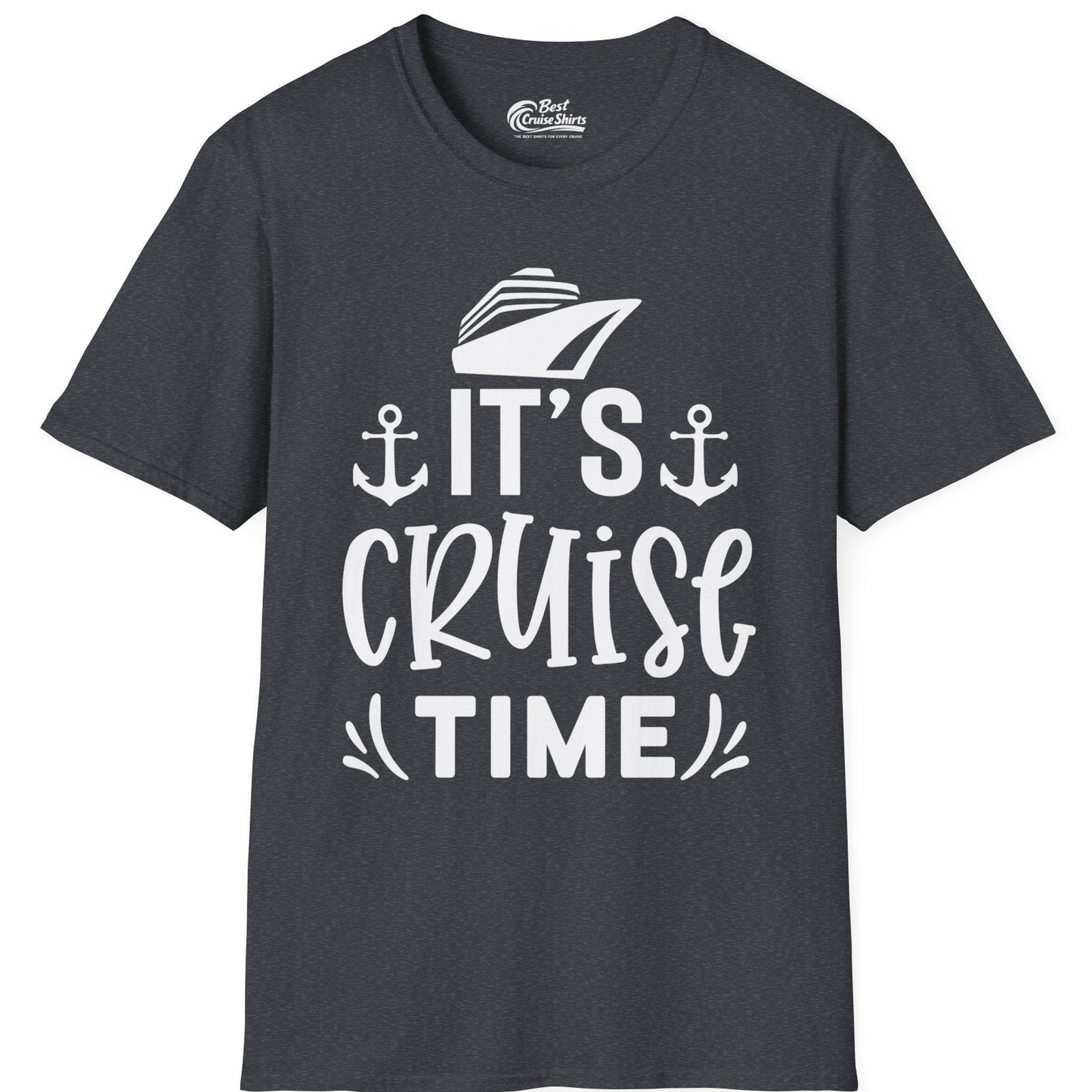 It’s Cruise Time Nautical Shirt With Anchors and Cruise Ship Graphic — T-Shirt T-Shirt – Dark Heather Grey – Best Cruise Shirts