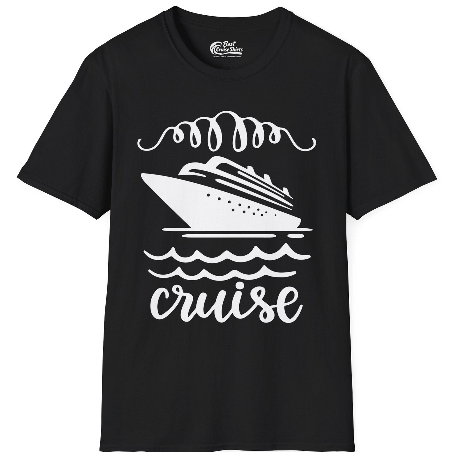 Cruise Ship and Ocean Waves Bold Nautical Graphic Cruise Shirt — T-Shirt T-Shirt – Black – Best Cruise Shirts