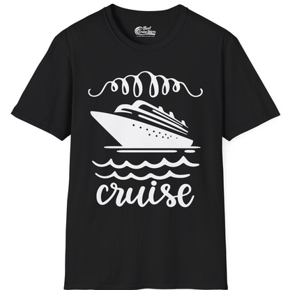 Cruise Ship and Ocean Waves Bold Nautical Graphic Cruise Shirt — T-Shirt T-Shirt – Black – Best Cruise Shirts