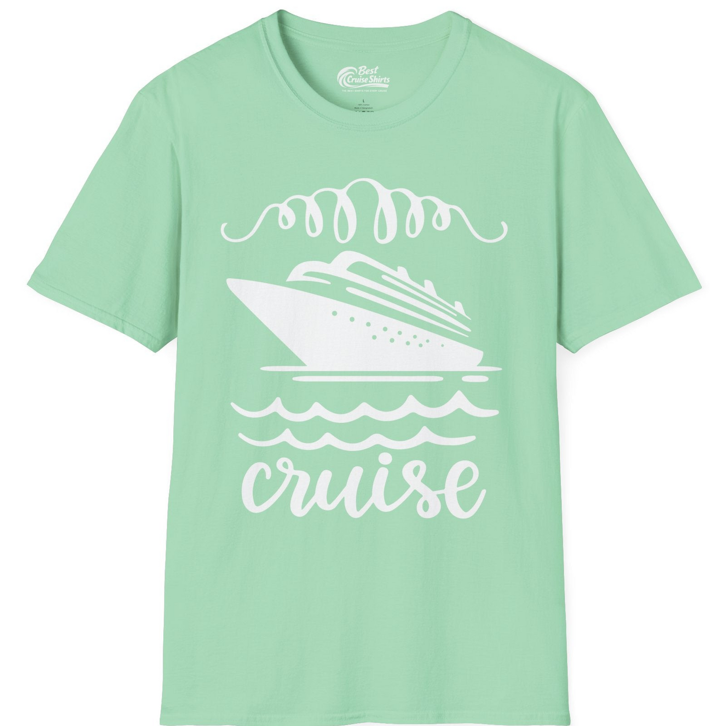 Cruise Ship and Ocean Waves Bold Nautical Graphic Cruise Shirt — T-Shirt T-Shirt – Mint Green – Best Cruise Shirts