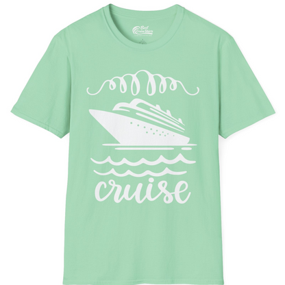 Cruise Ship and Ocean Waves Bold Nautical Graphic Cruise Shirt — T-Shirt T-Shirt – Mint Green – Best Cruise Shirts