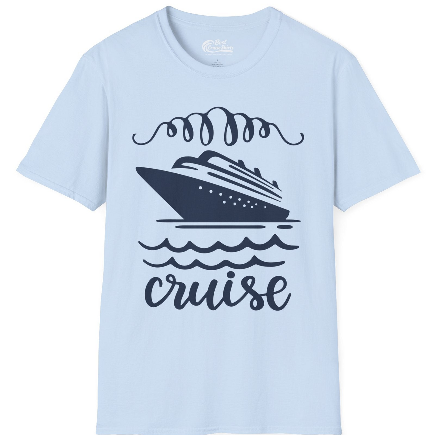 Cruise Ship and Ocean Waves Bold Nautical Graphic Cruise Shirt — T-Shirt T-Shirt – Light Blue – Best Cruise Shirts