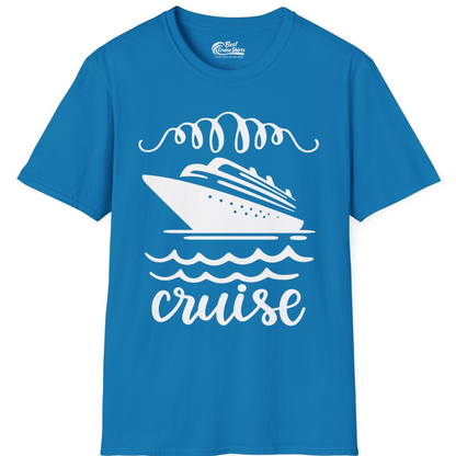 Cruise Ship and Ocean Waves Bold Nautical Graphic Cruise Shirt — T-Shirt T-Shirt – Sapphire – Best Cruise Shirts