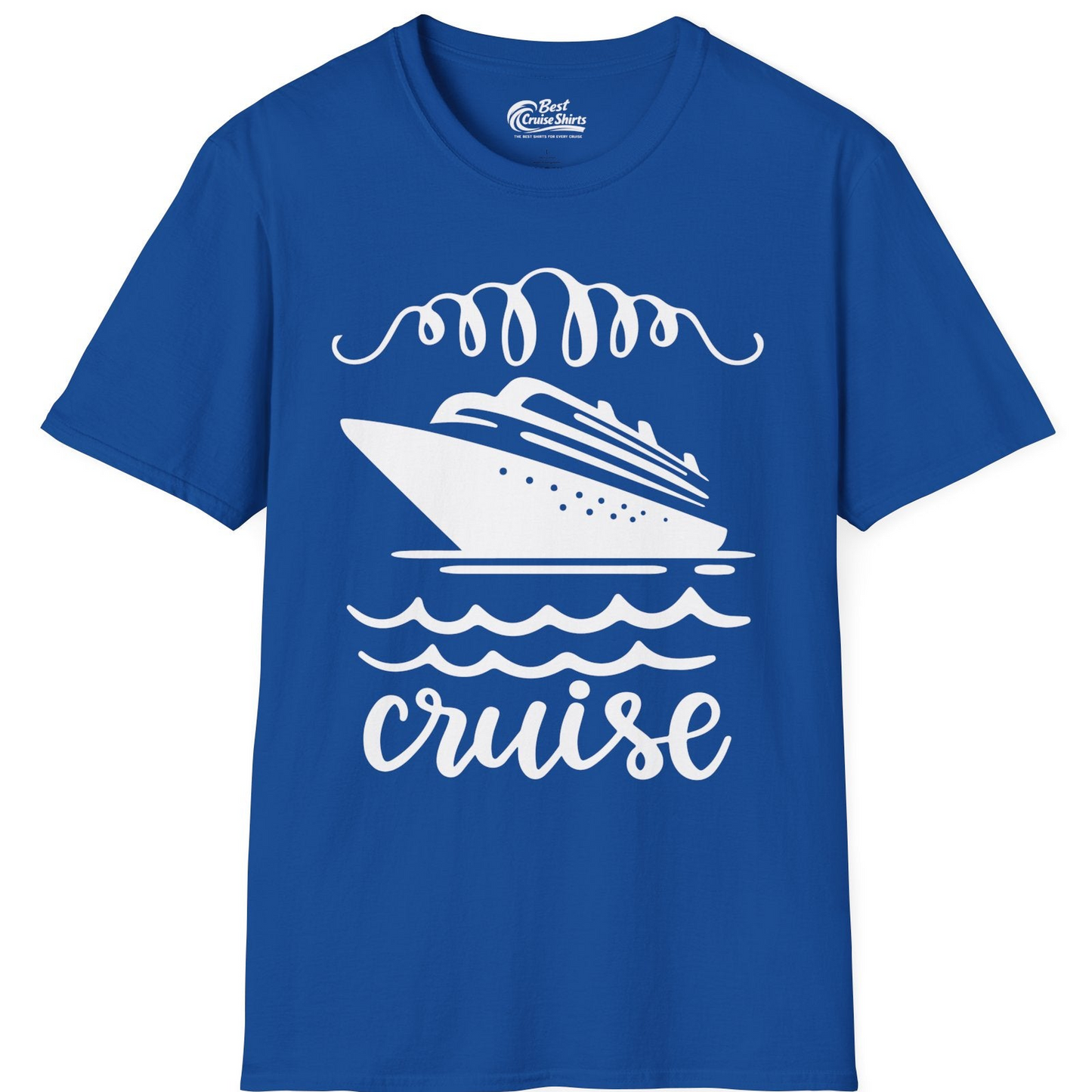 Cruise Ship and Ocean Waves Bold Nautical Graphic Cruise Shirt — T-Shirt T-Shirt – Royal – Best Cruise Shirts