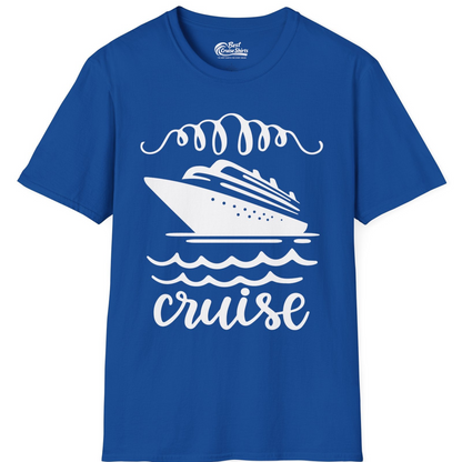 Cruise Ship and Ocean Waves Bold Nautical Graphic Cruise Shirt — T-Shirt T-Shirt – Royal – Best Cruise Shirts