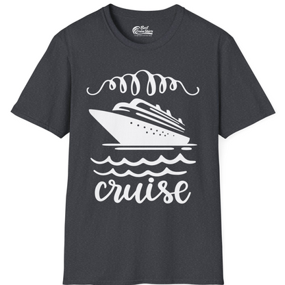 Cruise Ship and Ocean Waves Bold Nautical Graphic Cruise Shirt — T-Shirt T-Shirt – Dark Heather Grey – Best Cruise Shirts
